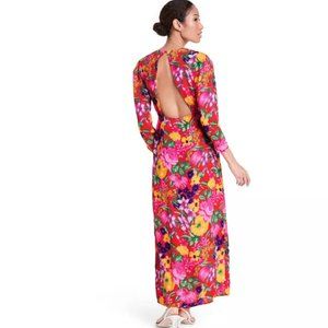 RIXO Floral Open Back Cascade Ruffle Dress